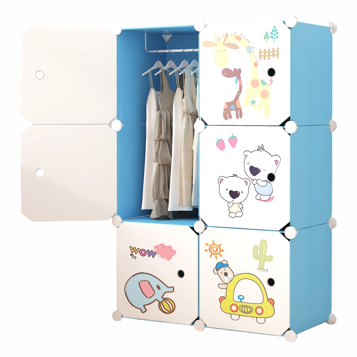 Dulap Modular, camera copii, 6 usi, Naimeed D6600, Albastru, 110x75x37cm