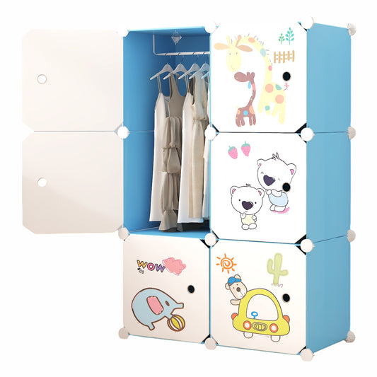 Dulap Modular, camera copii, 6 usi, Naimeed D6600, Albastru, 110x75x37cm