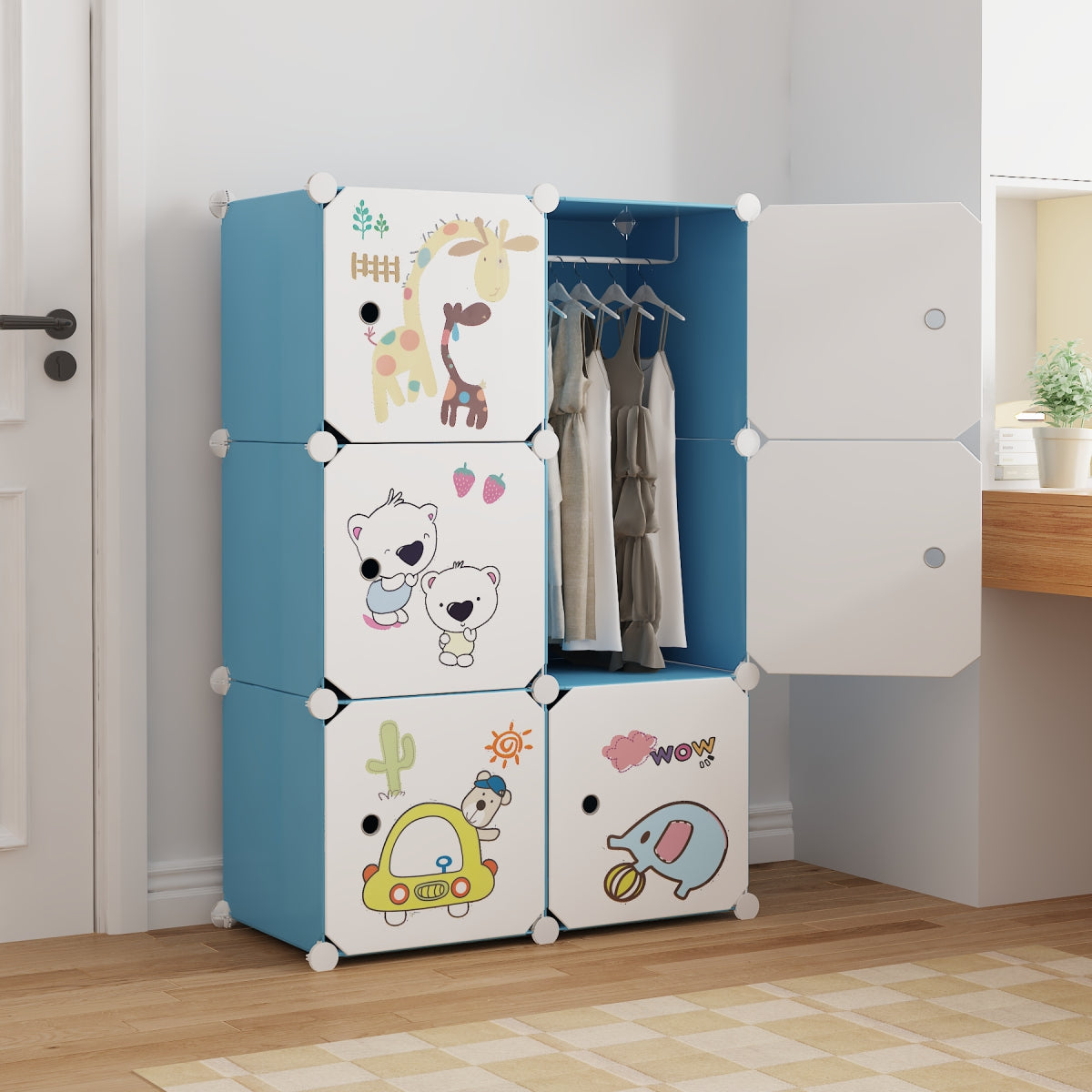 Dulap Modular, camera copii, 6 usi, Naimeed D6600, Albastru, 110x75x37cm