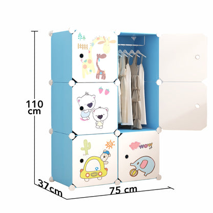 Dulap Modular, camera copii, 6 usi, Naimeed D6600, Albastru, 110x75x37cm