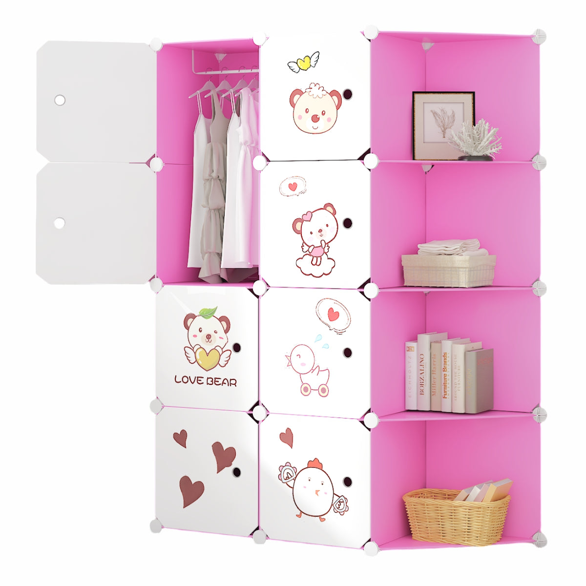 Dulap Modular, camera copii, 8 usi, Naimeed D6602, Roz, 147x110x37 cm