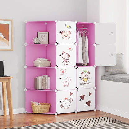 Dulap Modular, camera copii, 8 usi, Naimeed D6602, Roz, 147x110x37 cm