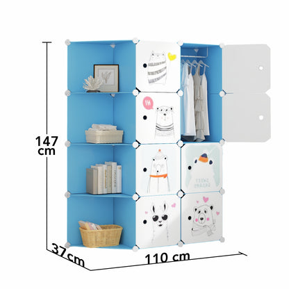 Dulap Modular, camera copii, 8 usi, Naimeed D6604, Albastru, 147x110x37 cm