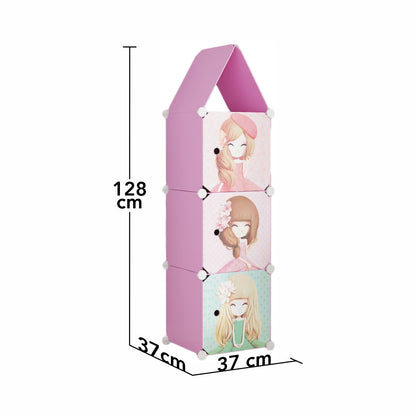 Dulap Modular, camera copii, 3 usi, Naimeed D6605, Roz, 128x37x37 cm