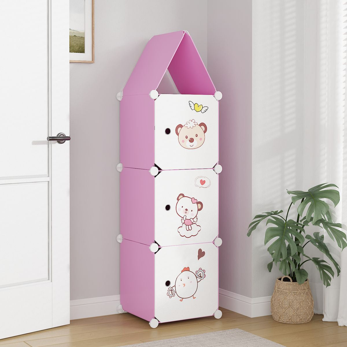 Dulap Modular, camera copii, 3 usi, Naimeed D6606, Roz, 128x37x37 cm