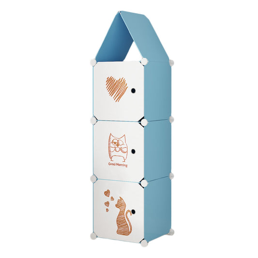Dulap Modular, camera copii, 3 usi, Naimeed D6608, Albastru, 128x37x37 cm