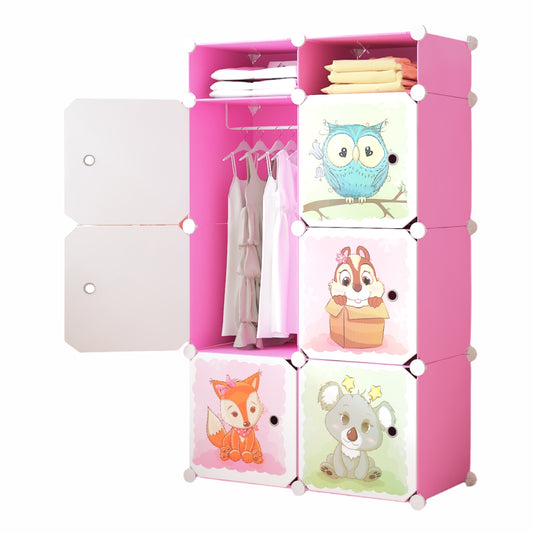 Dulap Modular, camera copii, 6 usi, Naimeed D6612, Roz, 129x75x37 cm
