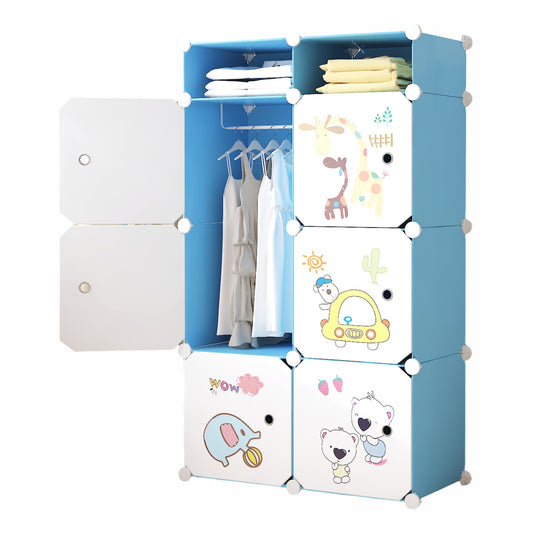 Dulap Modular, camera copii, 6 usi, Naimeed D6616, Albastru, 129x75x37 cm