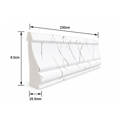 Plintă decorativă, polimer rigid, Naimeed D6698ALB, Alb, 230 × 8.5 × 2.35 cm