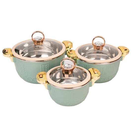 Caserola termica, set 3 piese, Thermo Class, cu interior din inox, Naimeed D6701, Verde deschis
