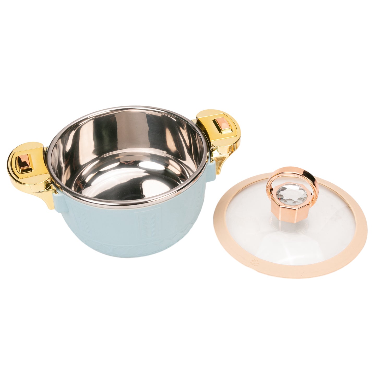 Caserola termica, set 3 piese, Thermo Class, cu interior din inox, Naimeed D6701, Albastru deschis