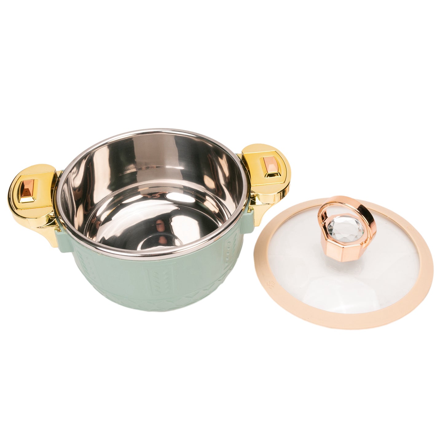 Caserola termica, set 3 piese, Thermo Class, cu interior din inox, Naimeed D6701, Verde deschis