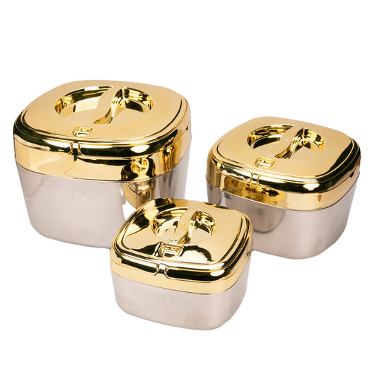Caserola termica, set 3 piese, Thermo Class, cu interior din inox, Naimeed D6705, Auriu