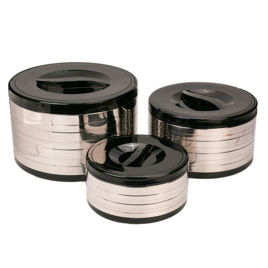 Caserola termica, set 3 piese, Thermo Class, cu interior din inox, Naimeed D6706, Argintiu