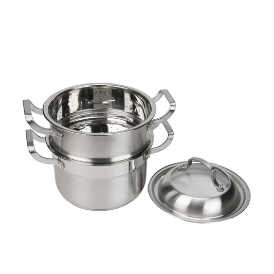 Set de gatit sub aburi, Inox, Naimeed D6719, 3 piese, oala 24x22 cm, strecuratoare, capac - 221.ro