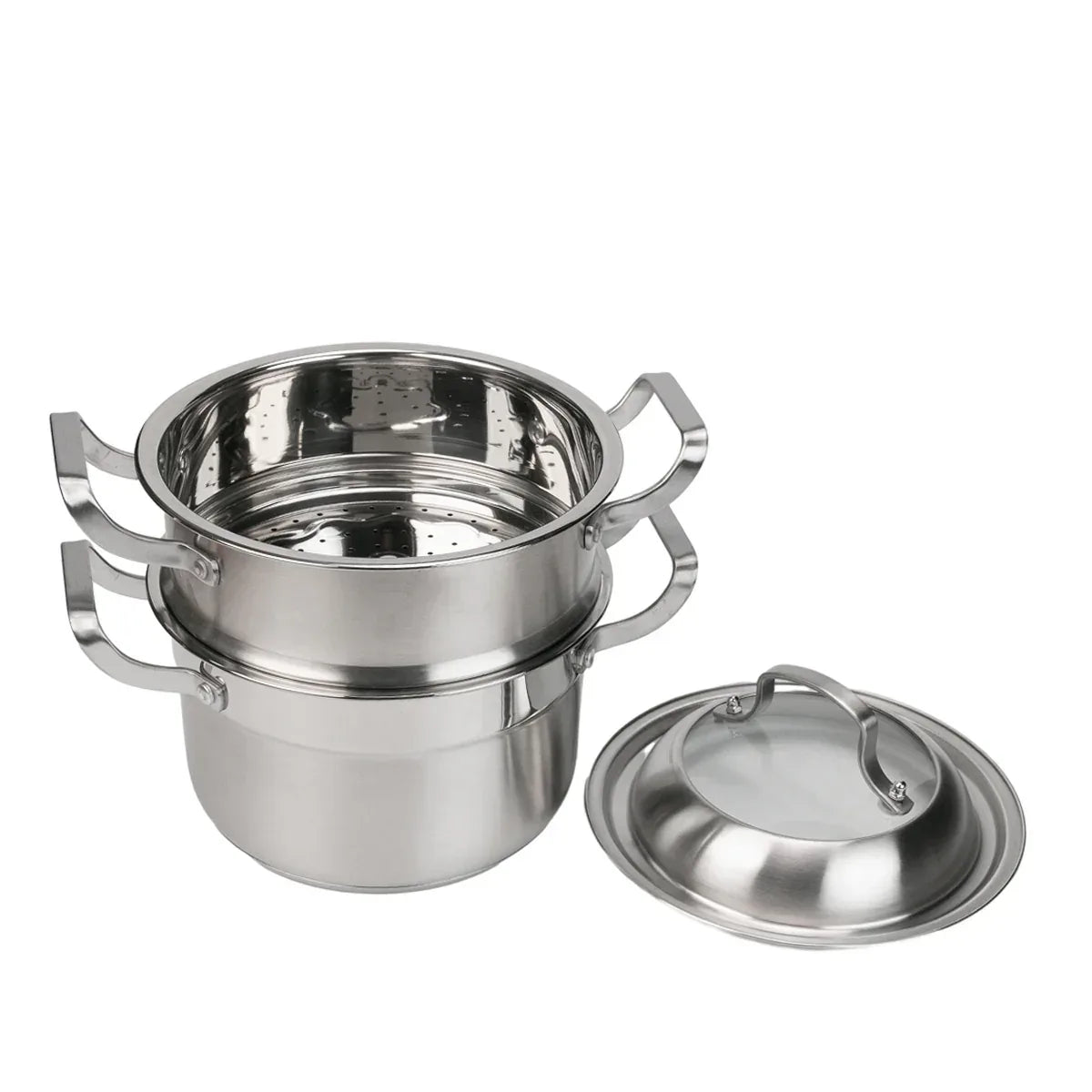 Set de gatit sub aburi, Inox, Naimeed D6720, 3 piese, oala 26x24 cm, strecuratoare, capac - 221.ro