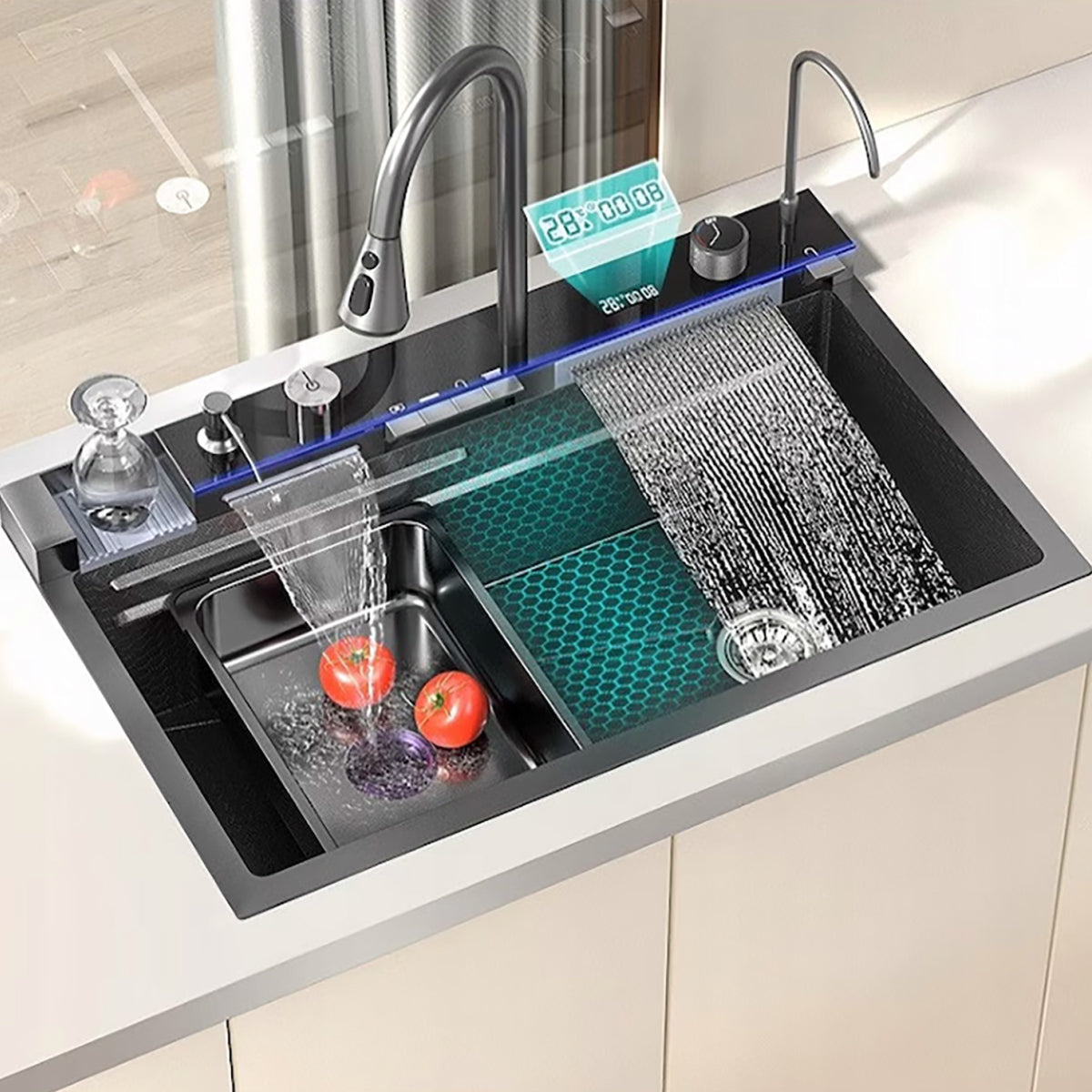 Chiuveta multifunctionala Smart Cuisine, cu accesorii incluse, Naimeed D6743, functii multiple, otel inoxidabil, Gri, 210x750x460mm