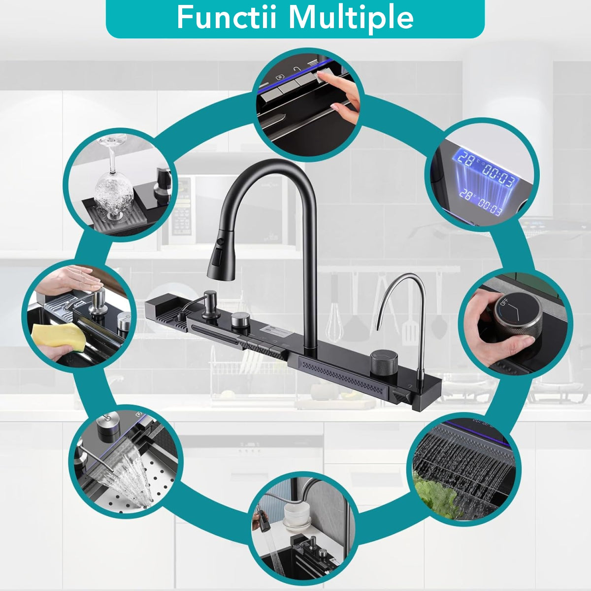 Chiuveta multifunctionala Smart Cuisine, cu accesorii incluse, Naimeed D6744, functii multiple, otel inoxidabil, Gri, 210x750x460mm