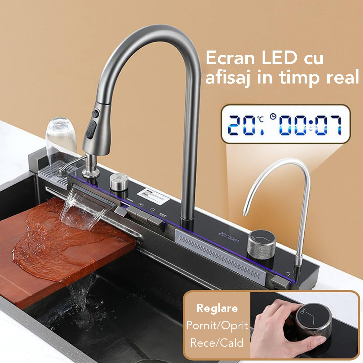 Chiuveta multifunctionala Smart Cuisine, cu accesorii incluse, Naimeed D6743, functii multiple, otel inoxidabil, Gri, 210x750x460mm