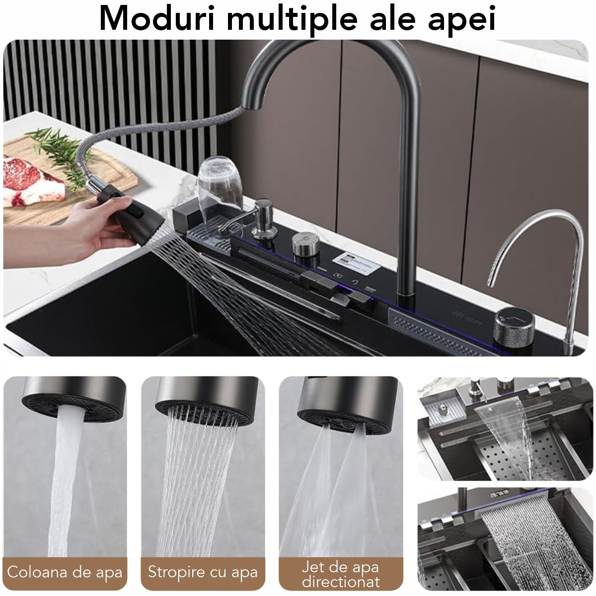 Chiuveta multifunctionala Smart Cuisine, cu accesorii incluse, Naimeed D6744, functii multiple, otel inoxidabil, Gri, 210x750x460mm