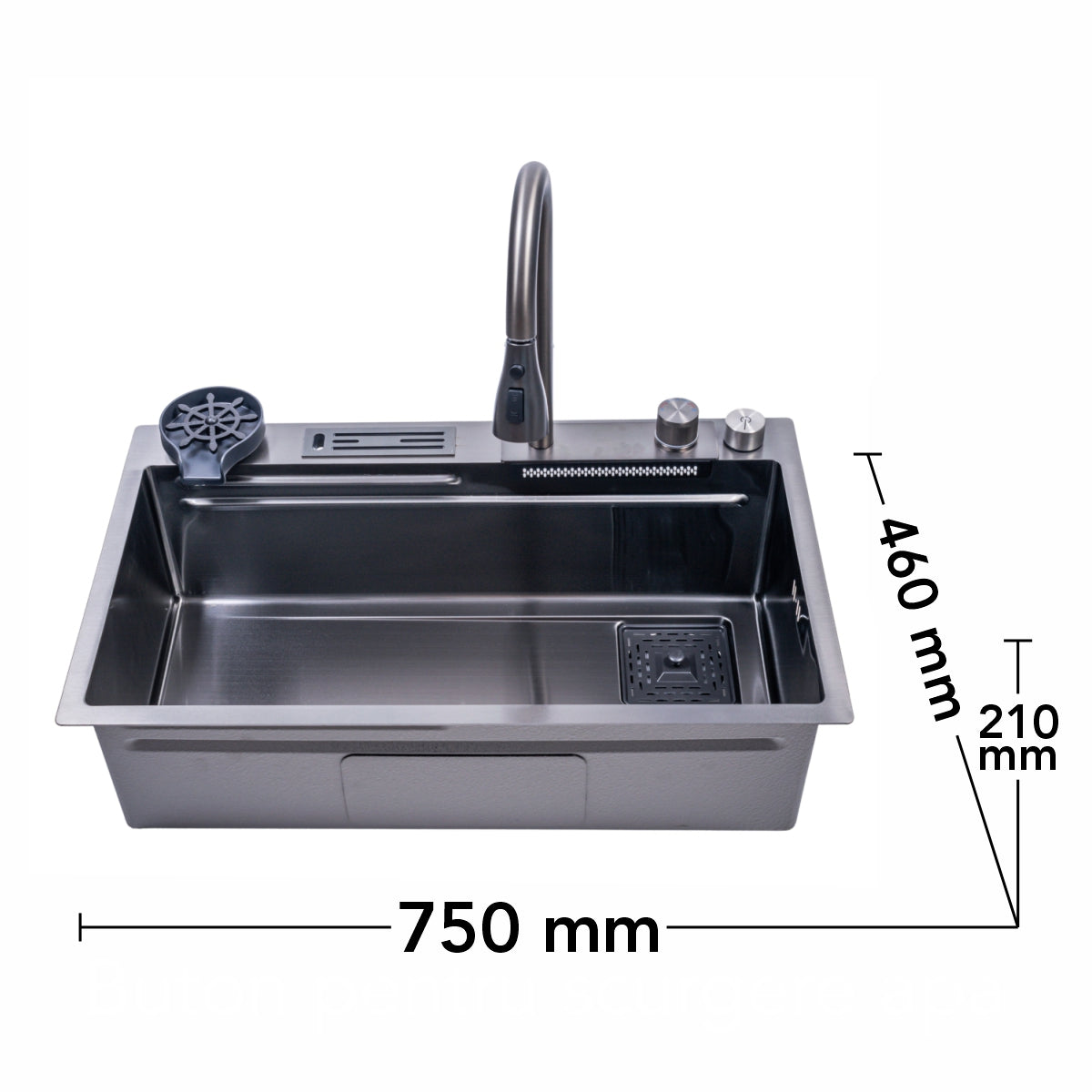 Chiuveta multifunctionala Smart Cuisine, cu accesorii incluse, Naimeed D6746, functii multiple, otel inoxidabil, Gri, 210x750x460mm