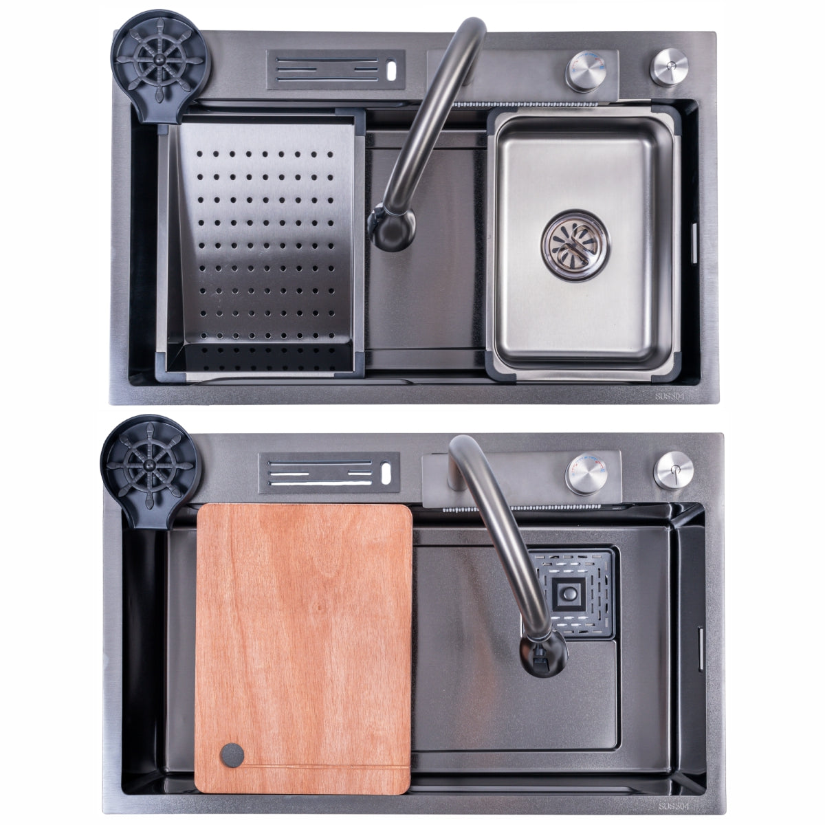 Chiuveta multifunctionala Smart Cuisine, cu accesorii incluse, Naimeed D6747, functii multiple, otel inoxidabil, Gri, 210x750x460mm