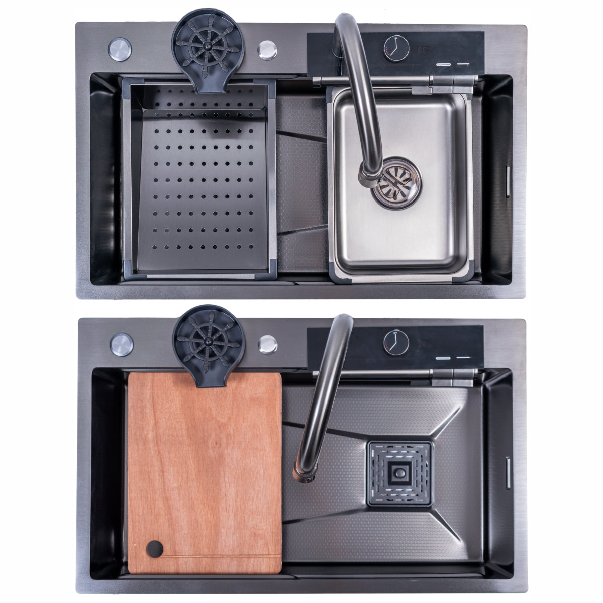 Chiuveta multifunctionala Smart Cuisine, cu accesorii incluse, Naimeed D6748, functii multiple, otel inoxidabil, Gri, 210x750x460mm