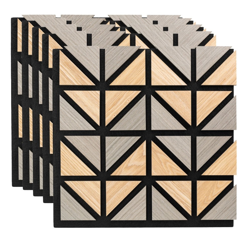 Set 5 Panouri riflaje acustice decorative, HDF si pasla, Naimeed D6750, 50x50x1.8cm, Multicolor