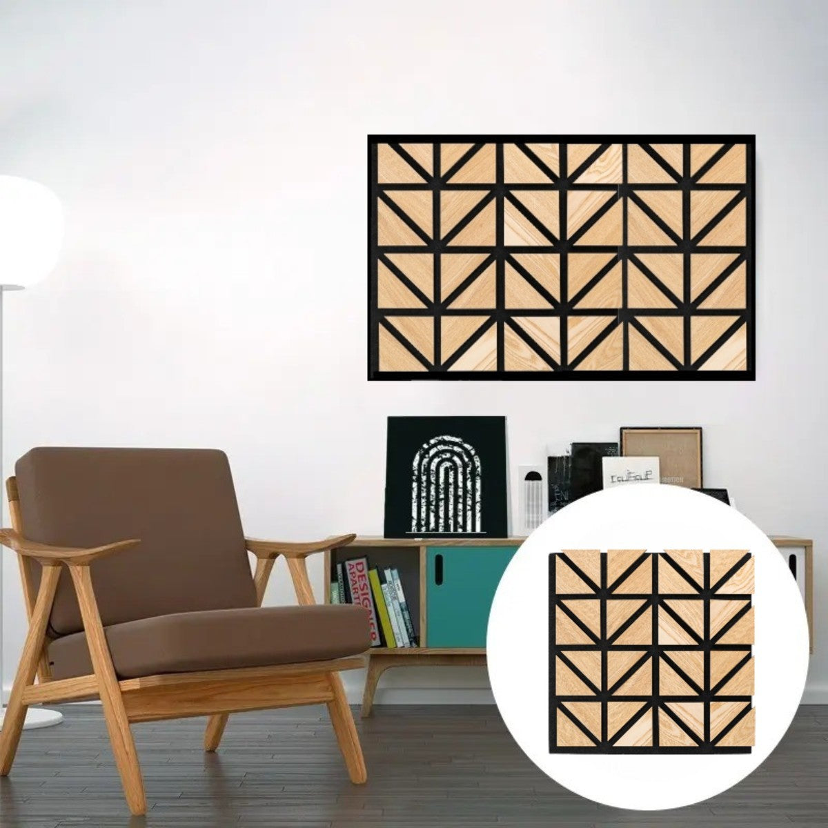 Set 5 Panouri riflaje acustice decorative, HDF si pasla, Naimeed D6751, 50x50x1.8cm, Stejar