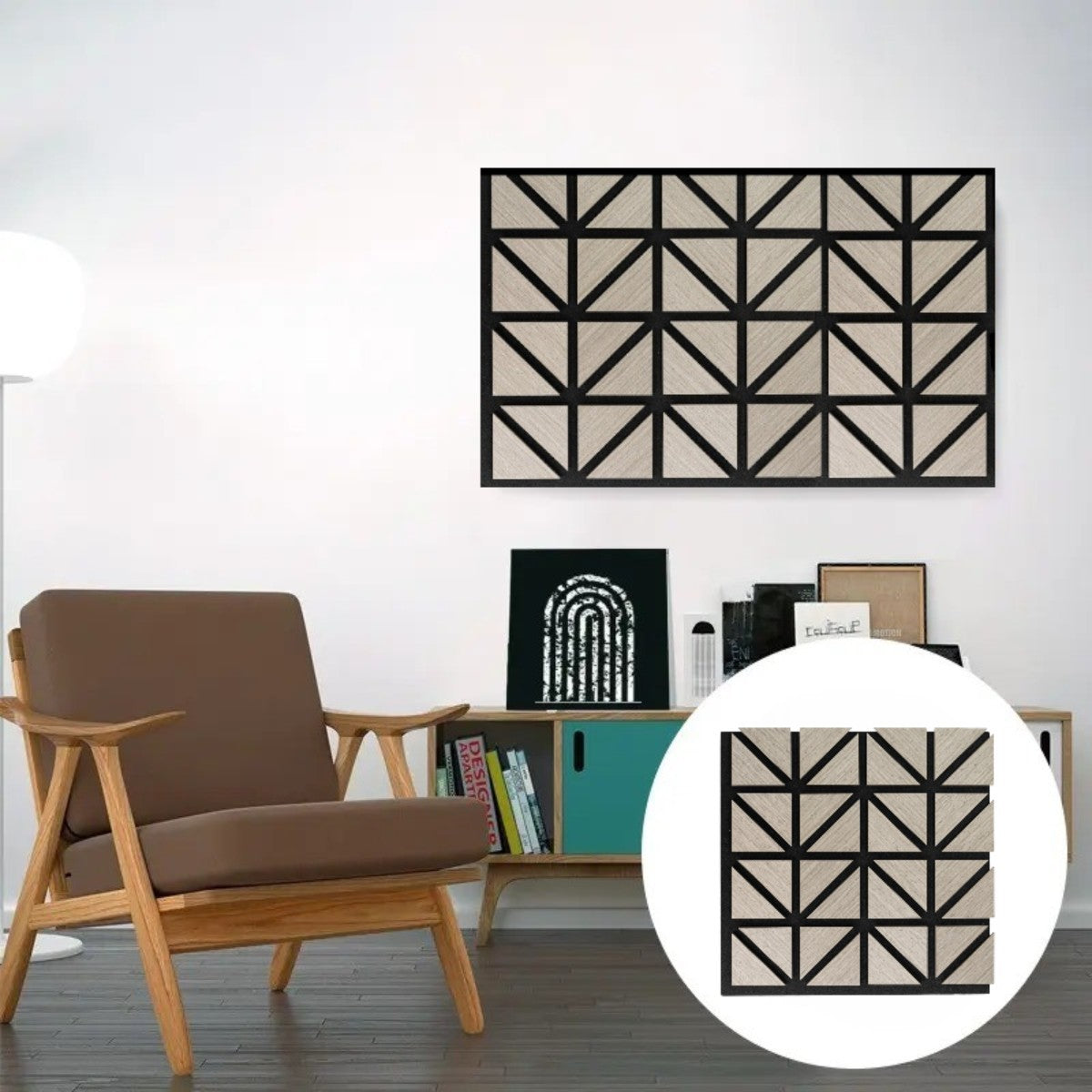 Set 5 Panouri riflaje acustice decorative, HDF si pasla, Naimeed D6752, 50x50x1.8cm, Gri