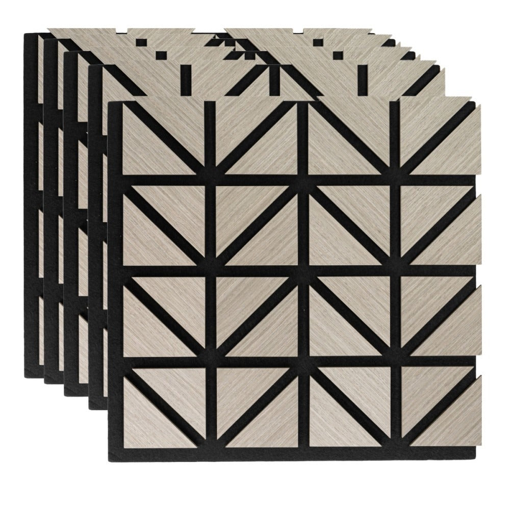 Set 5 Panouri riflaje acustice decorative, HDF si pasla, Naimeed D6752, 50x50x1.8cm, Gri