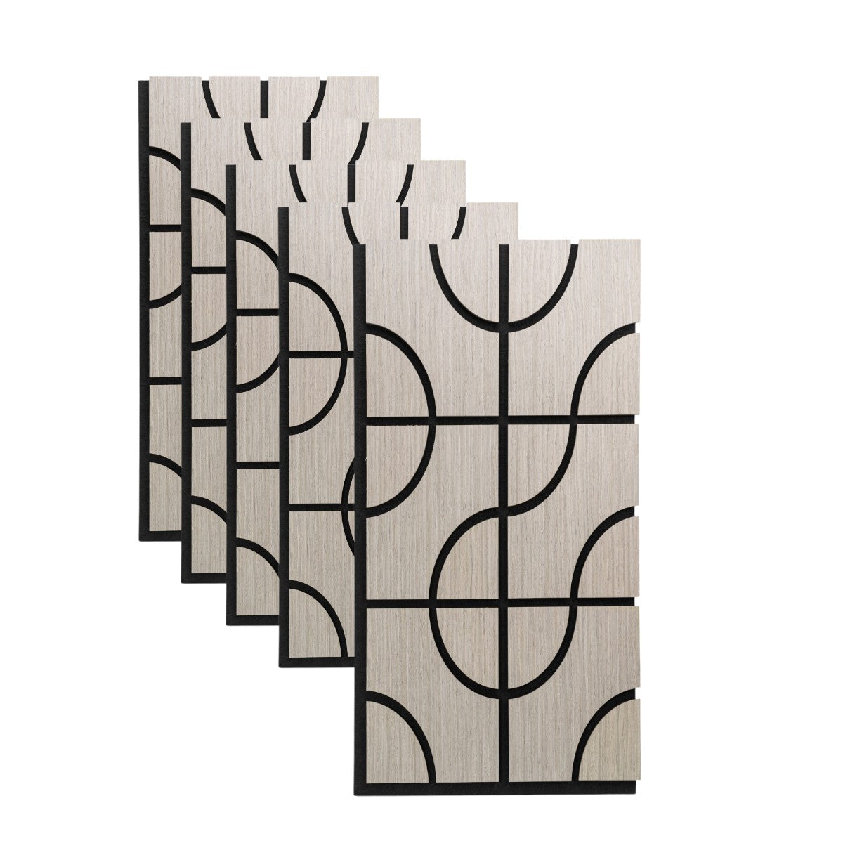 Set 5 Panouri riflaje acustice decorative, HDF si pasla, Naimeed D6757, 90x45x1.8cm, Gri