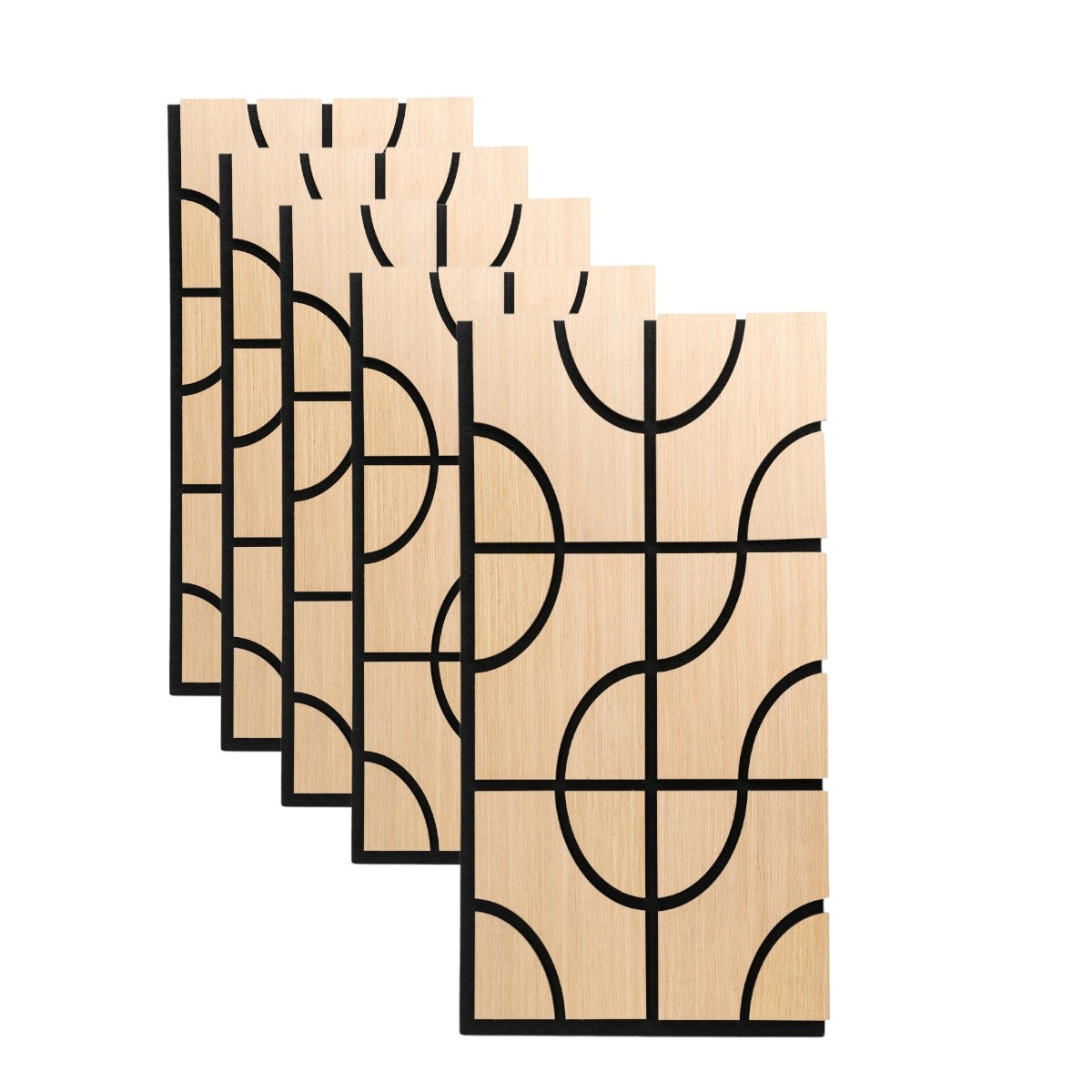 Set 5 Panouri riflaje acustice decorative, HDF si pasla, Naimeed D6758, 90x45x1.8cm, Stejar