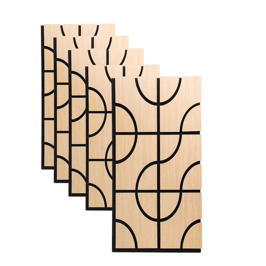 Set 5 Panouri riflaje acustice decorative, HDF si pasla, Naimeed D6758, 90x45x1.8cm, Stejar