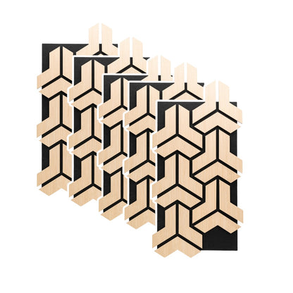 Set 5 Panouri riflaje acustice decorative, HDF si pasla, Naimeed D6759, 90x45x1.8cm, Stejar deschis