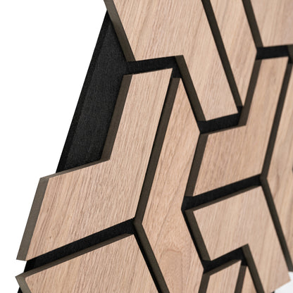 Set 5 Panouri riflaje acustice decorative, HDF si pasla, Naimeed D6760, 90x45x1.8cm, Stejar