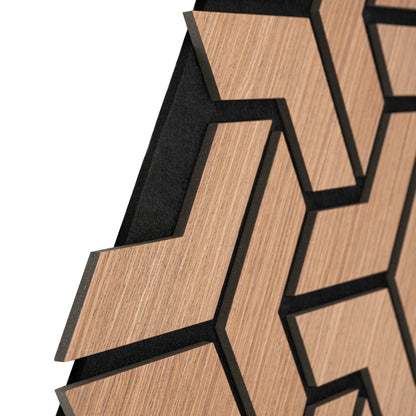 Set 5 Panouri riflaje acustice decorative, HDF si pasla, Naimeed D6761, 90x45x1.8cm, Stejar inchis