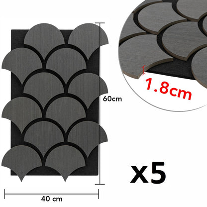 Set 5 Panouri riflaje acustice decorative, HDF si pasla, Naimeed D6762, 60x40x1.8cm, Gri