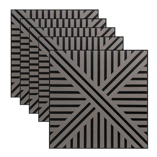 Set 5 Panouri riflaje acustice decorative, MDF si pasla, Naimeed D6765, 60x60x1.8cm, Gri