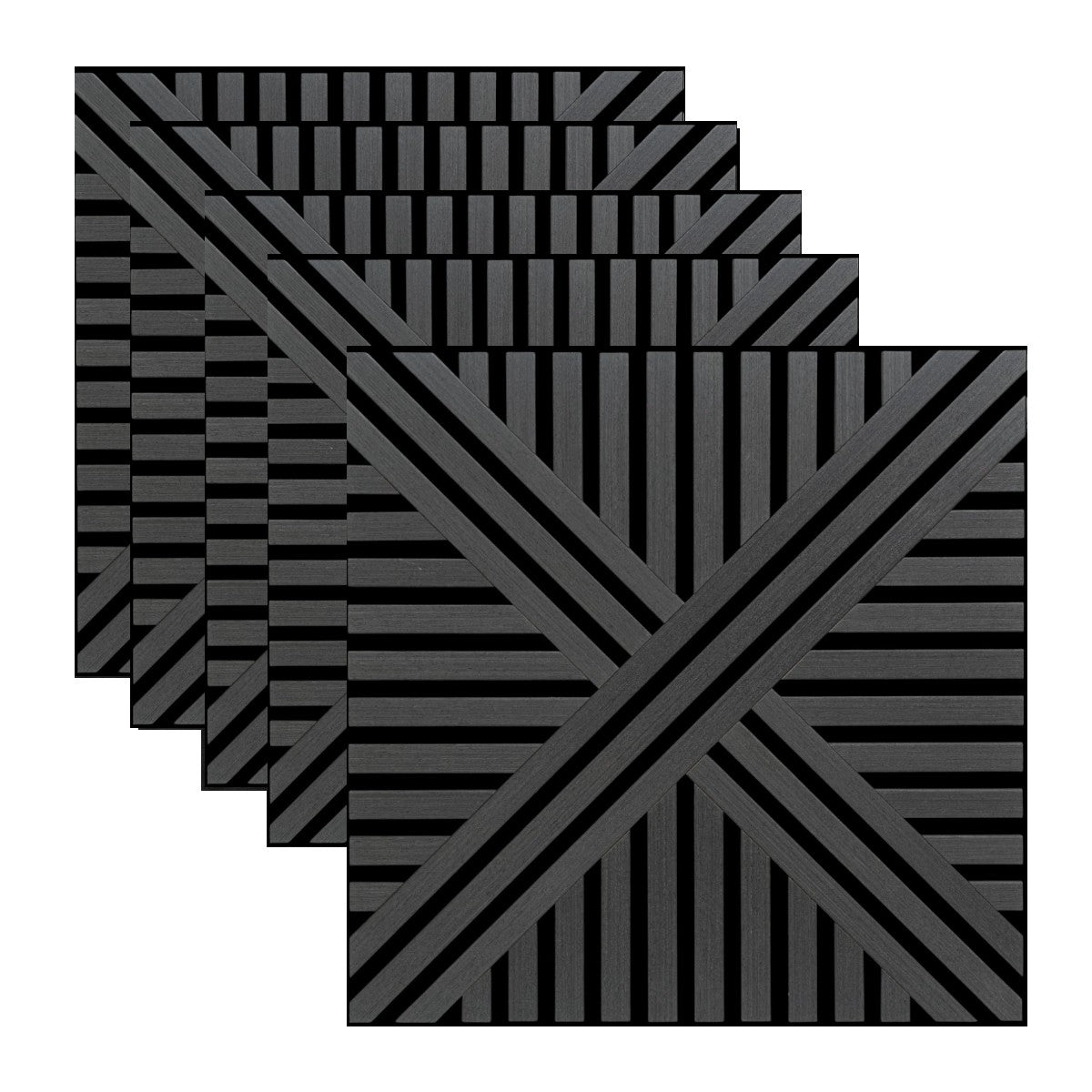 Set 5 Panouri riflaje acustice decorative, MDF si pasla, Naimeed D6766, 60x60x1.8cm, Negru