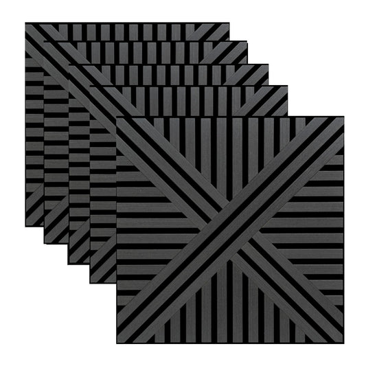 Set 5 Panouri riflaje acustice decorative, MDF si pasla, Naimeed D6766, 60x60x1.8cm, Negru