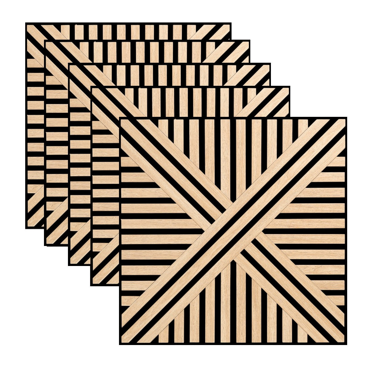 Set 5 Panouri riflaje acustice decorative, MDF si pasla, Naimeed D6767, 60x60x1.8cm, Stejar