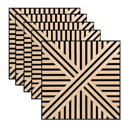 Set 5 Panouri riflaje acustice decorative, MDF si pasla, Naimeed D6767, 60x60x1.8cm, Stejar
