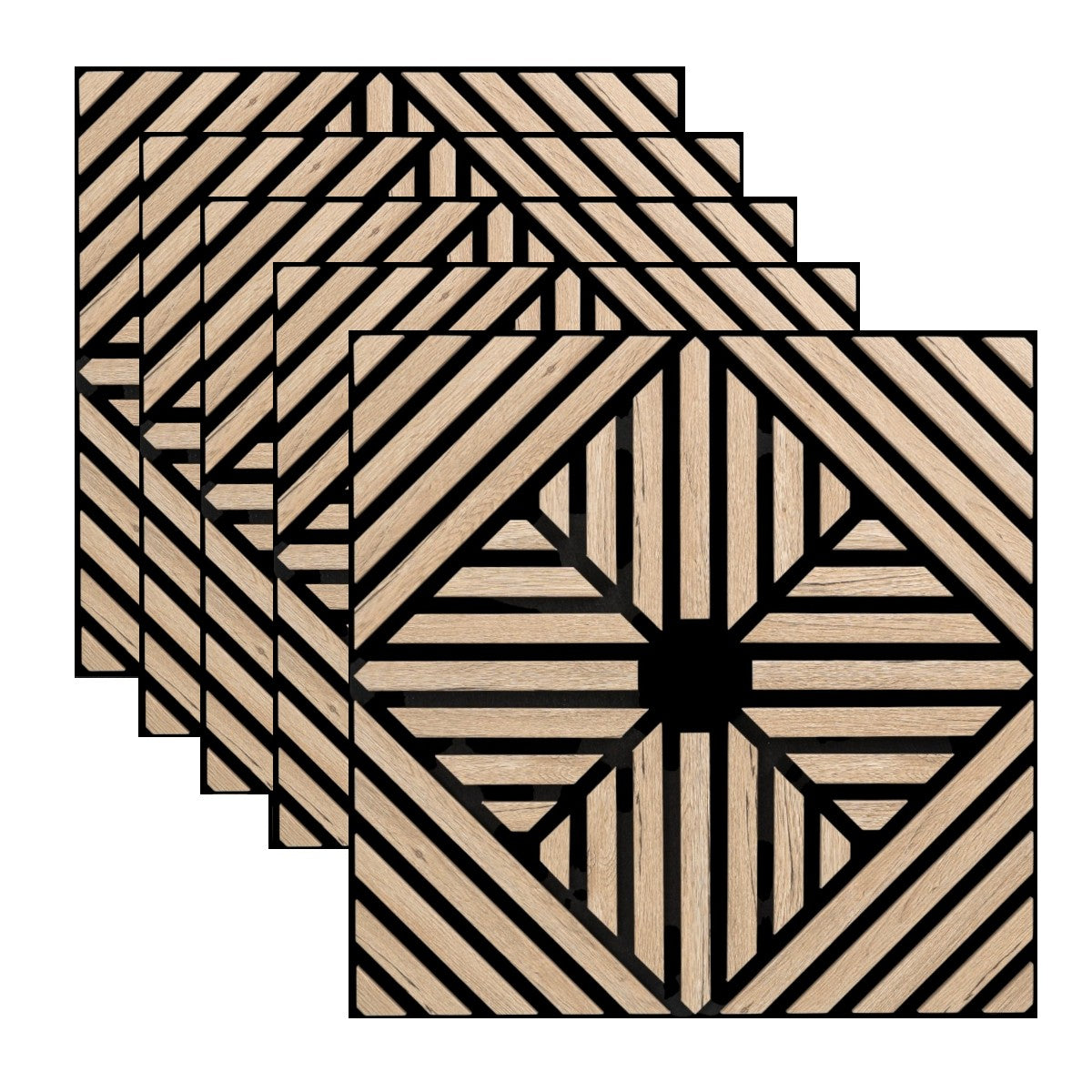 Set 5 Panouri riflaje acustice decorative, MDF si pasla, Naimeed D6769, 60x60x1.8cm, Stejar inchis