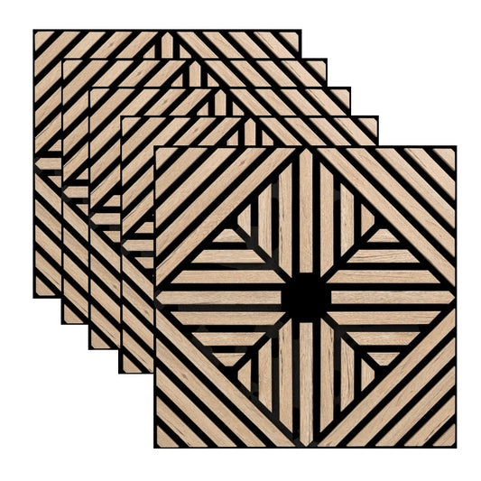 Set 5 Panouri riflaje acustice decorative, MDF si pasla, Naimeed D6769, 60x60x1.8cm, Stejar inchis