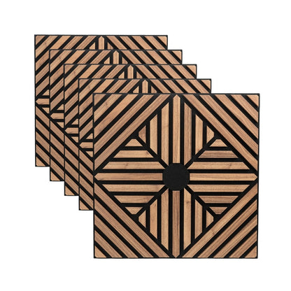 Set 5 Panouri riflaje acustice decorative, MDF si pasla, Naimeed D6770, 60x60x1.8cm, Stejar inchis