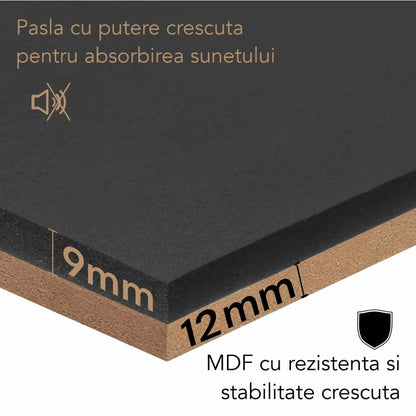 Set 5 Panouri riflaje acustice decorative, MDF si pasla, Naimeed D6773, 60x40x2.1cm, Stejar/Stejar inchis