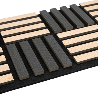 Set 5 Panouri riflaje acustice decorative, MDF si pasla, Naimeed D6771, 60x40x2.1cm, Stejar/Negru