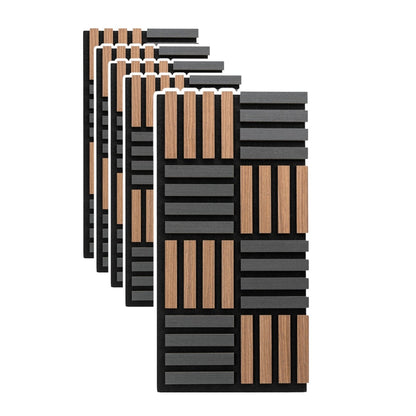 Set 5 Panouri riflaje acustice decorative, MDF si pasla, Naimeed D6772, 60x40x2.1cm, Stejar inchs/Negru