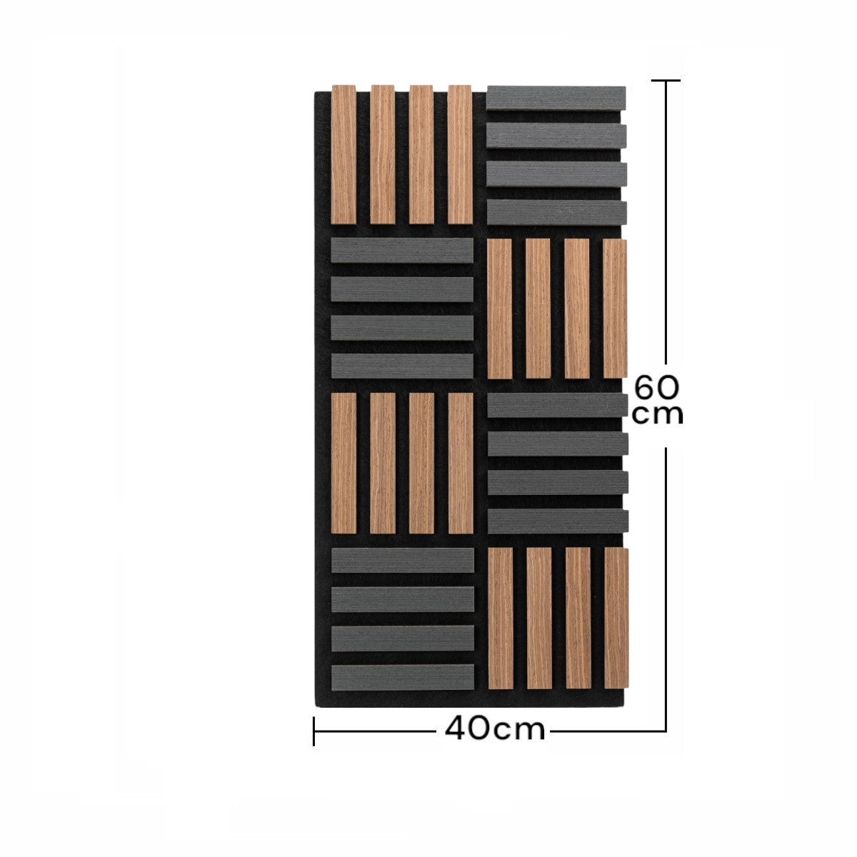 Set 5 Panouri riflaje acustice decorative, MDF si pasla, Naimeed D6772, 60x40x2.1cm, Stejar inchs/Negru